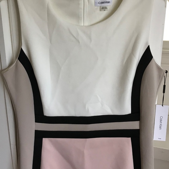 CALVIN KLEIN Colorblock Scuba Bodycon Dress Pink Cream NWT Women’s Plus Size 14 - Picture 4 of 16